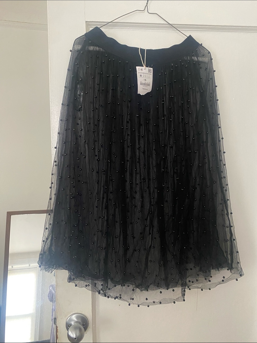 Zara Black Beaded Midi Tulle Skirt